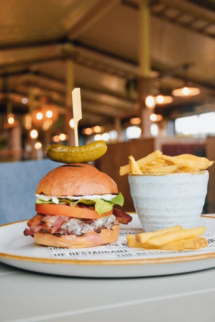 Burger and chips at the Suffolk Food Hall