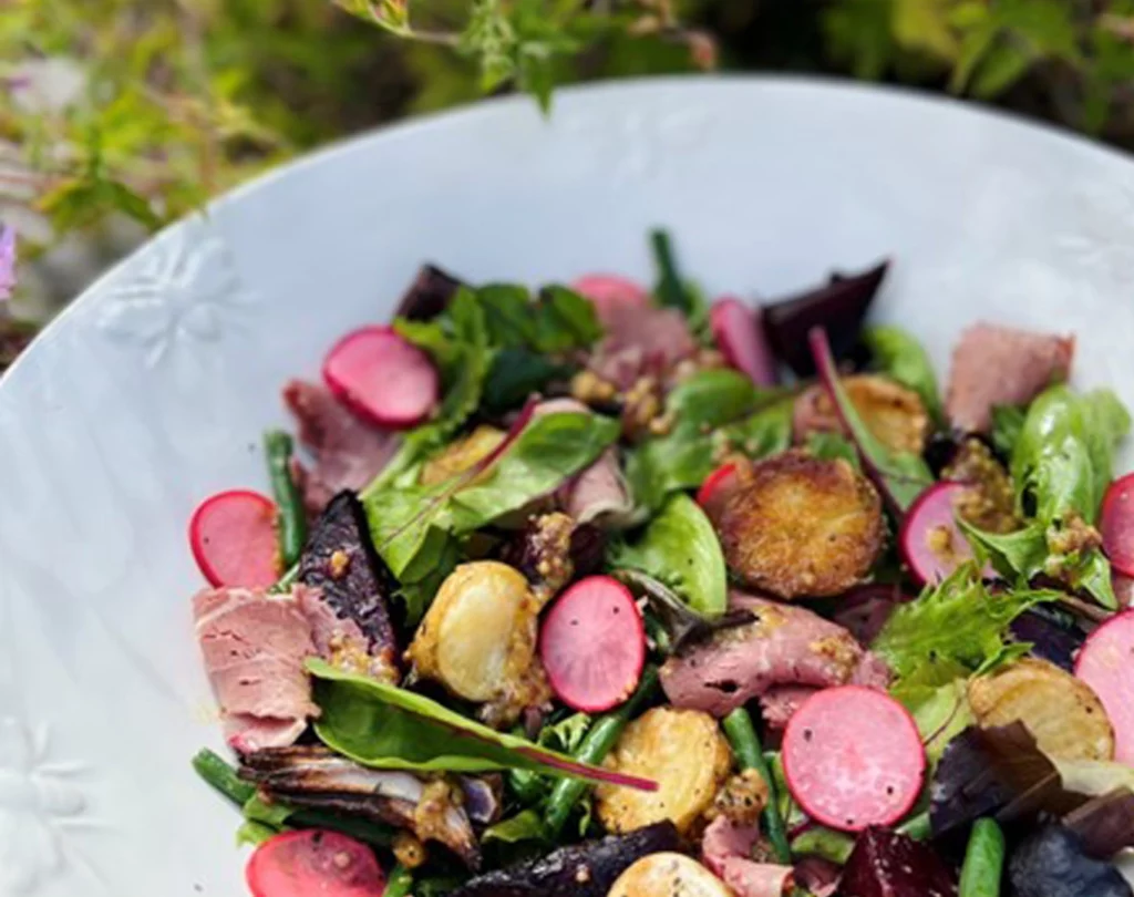 British Salt Beef, crispy potato and honey & mustard salad.